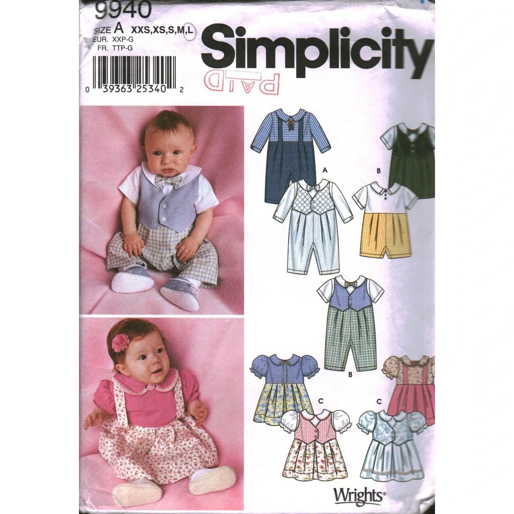 Simplicity 9940 Sewing Pattern Infant Romper Jumpsuit Dress Panties Size XXS-L
